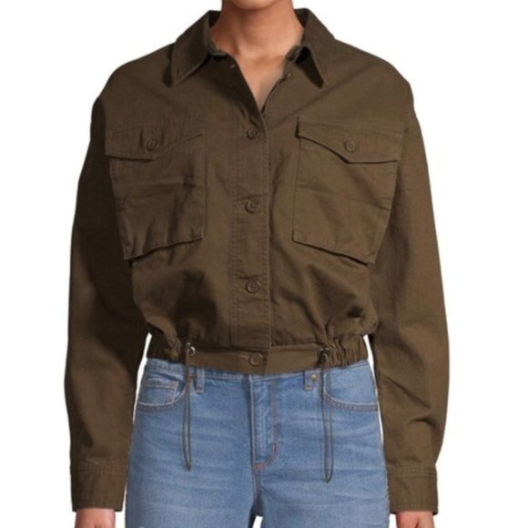 3/$30 Utility Style Cropped Jacket, Olive - Picture 2 of 10